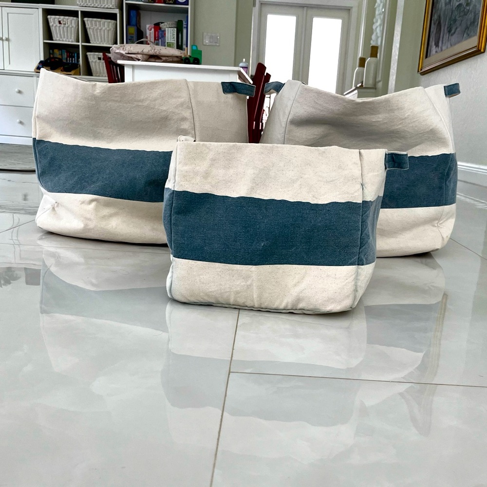 Restoration Hardware storage bins! Two oversized one medium.